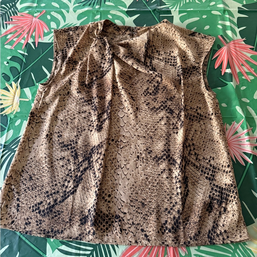 Worthington Knotted Neckline Sleeveless Snakeskin Print Blouse S